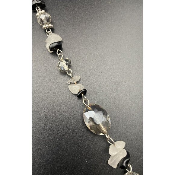 Rutilated Quartz Onyx Necklace Chip Facet Crystal Silver Tone 28+2" 5.5" Dangle - Picture 6 of 12